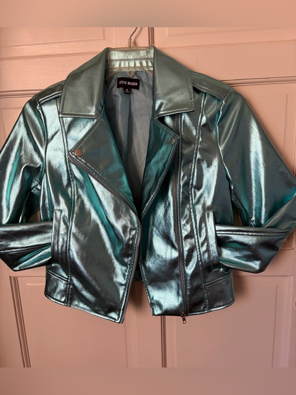 Steve Madden Metallic Teal Moto Jacket